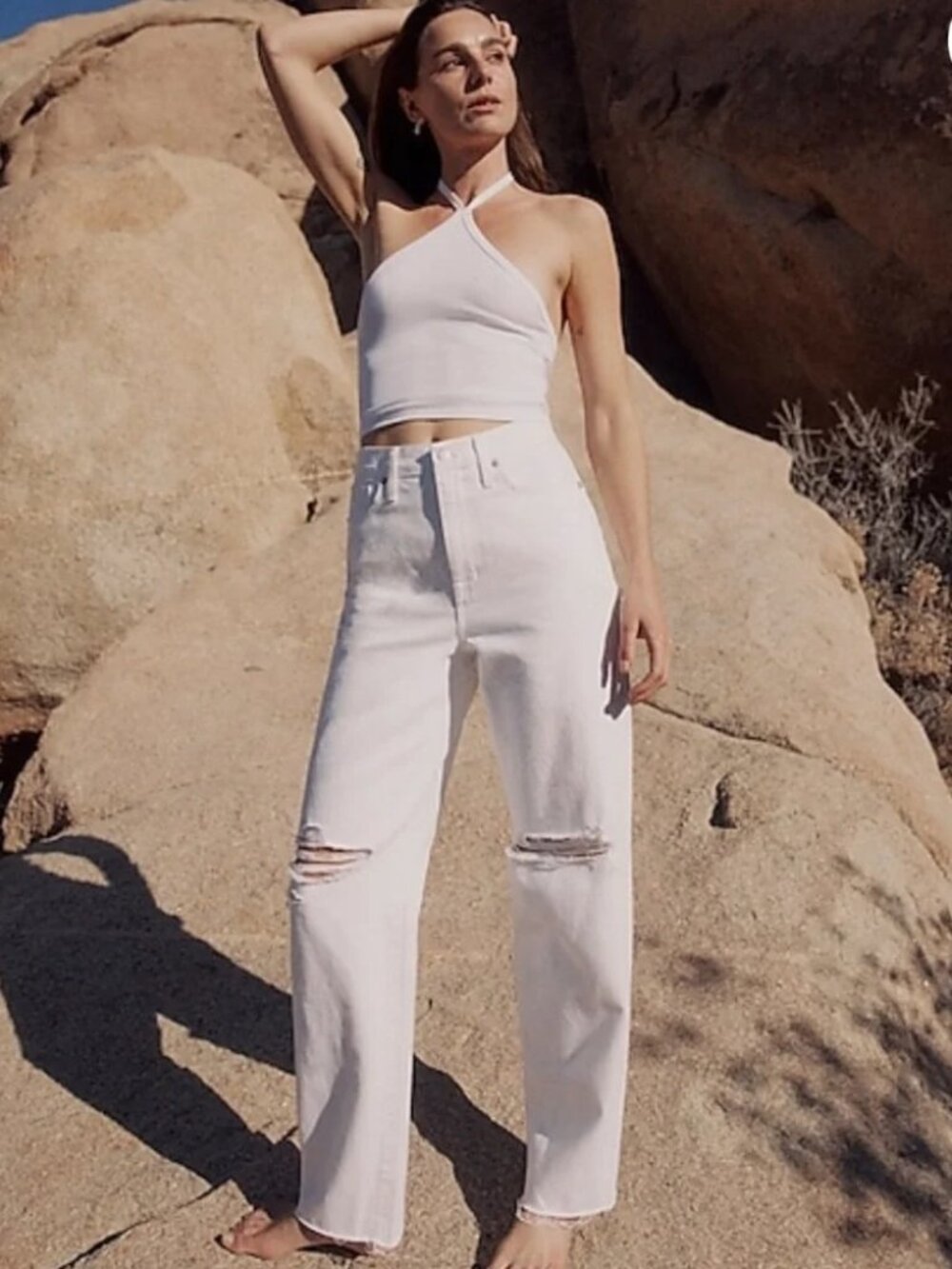NWT Madewell Petite Baggy Straight Jeans in Tile White